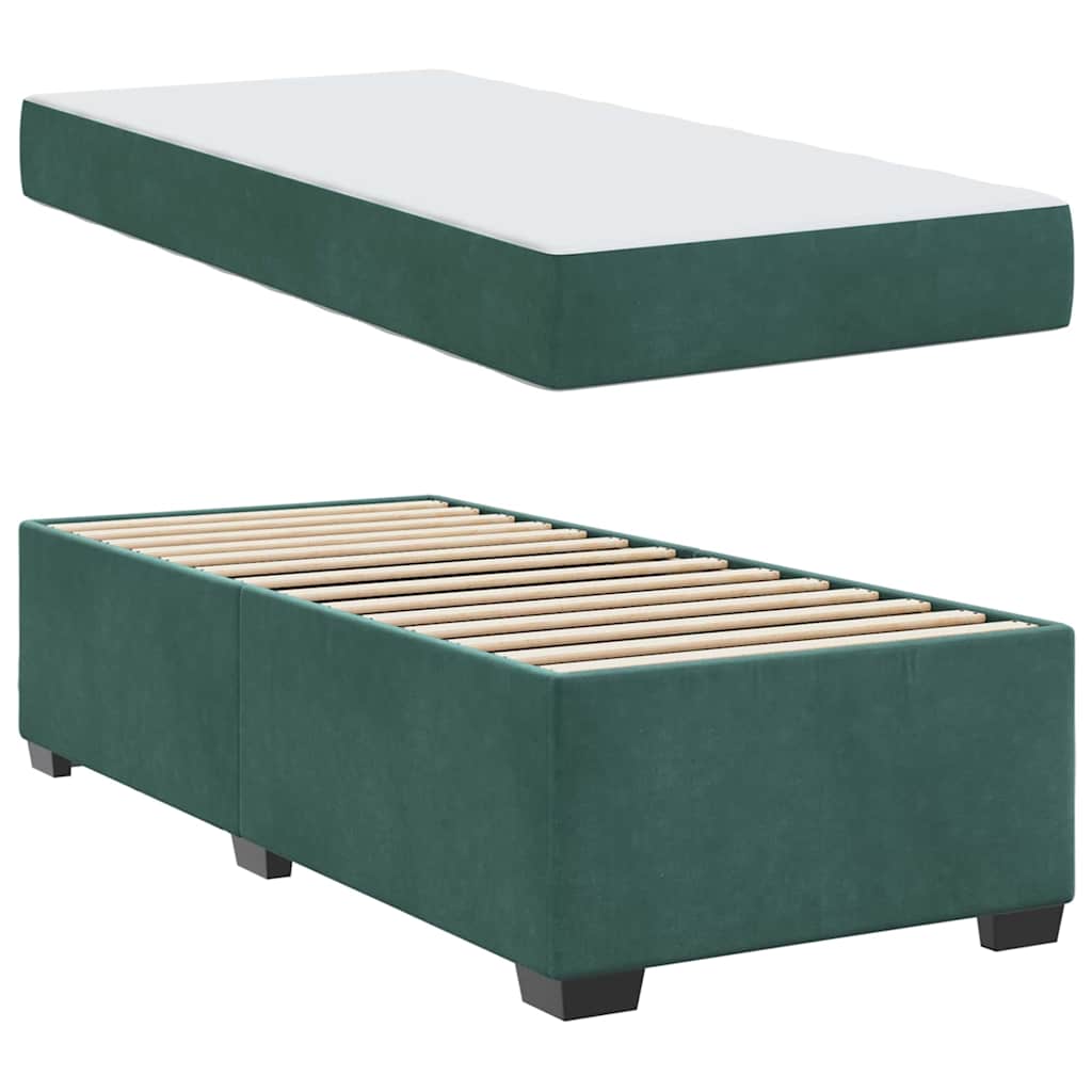 Cadre de lit avec matelas Vert foncé 90 x 190 cm tissu