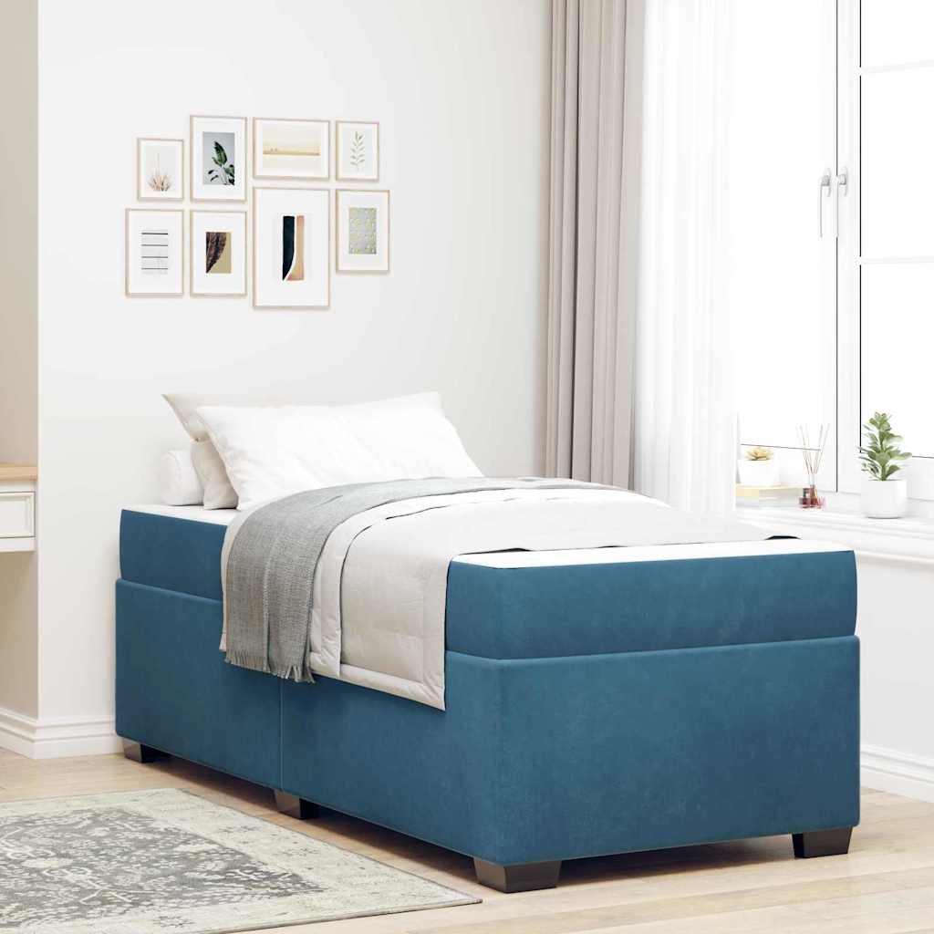 Cadre de lit avec matelas Bleu foncé 90 x 190 cm tissu - XIOS
