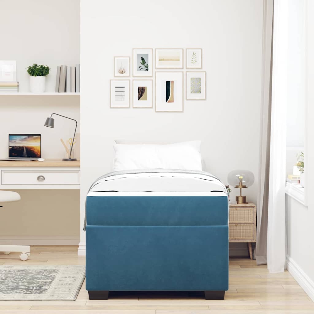 Cadre de lit avec matelas Bleu foncé 90 x 190 cm tissu - XIOS