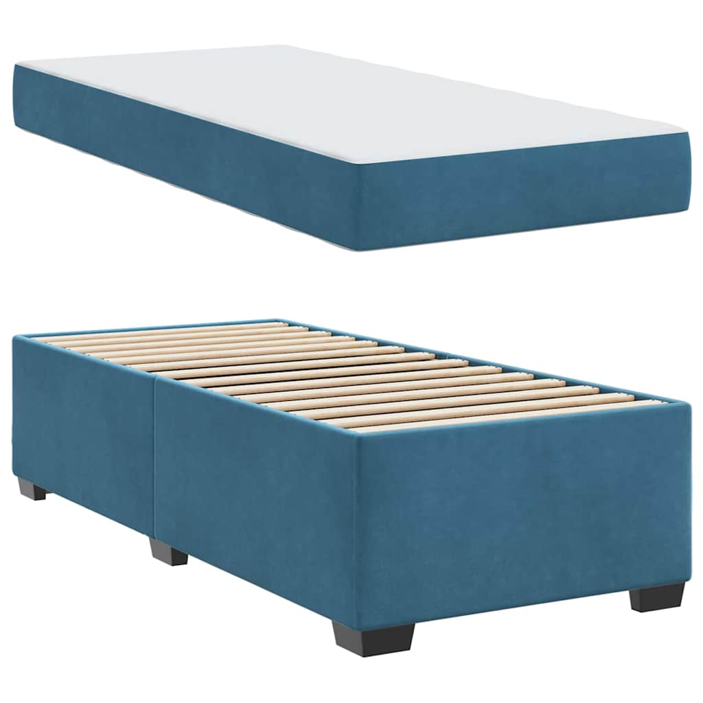 Cadre de lit avec matelas Bleu foncé 90 x 190 cm tissu - XIOS