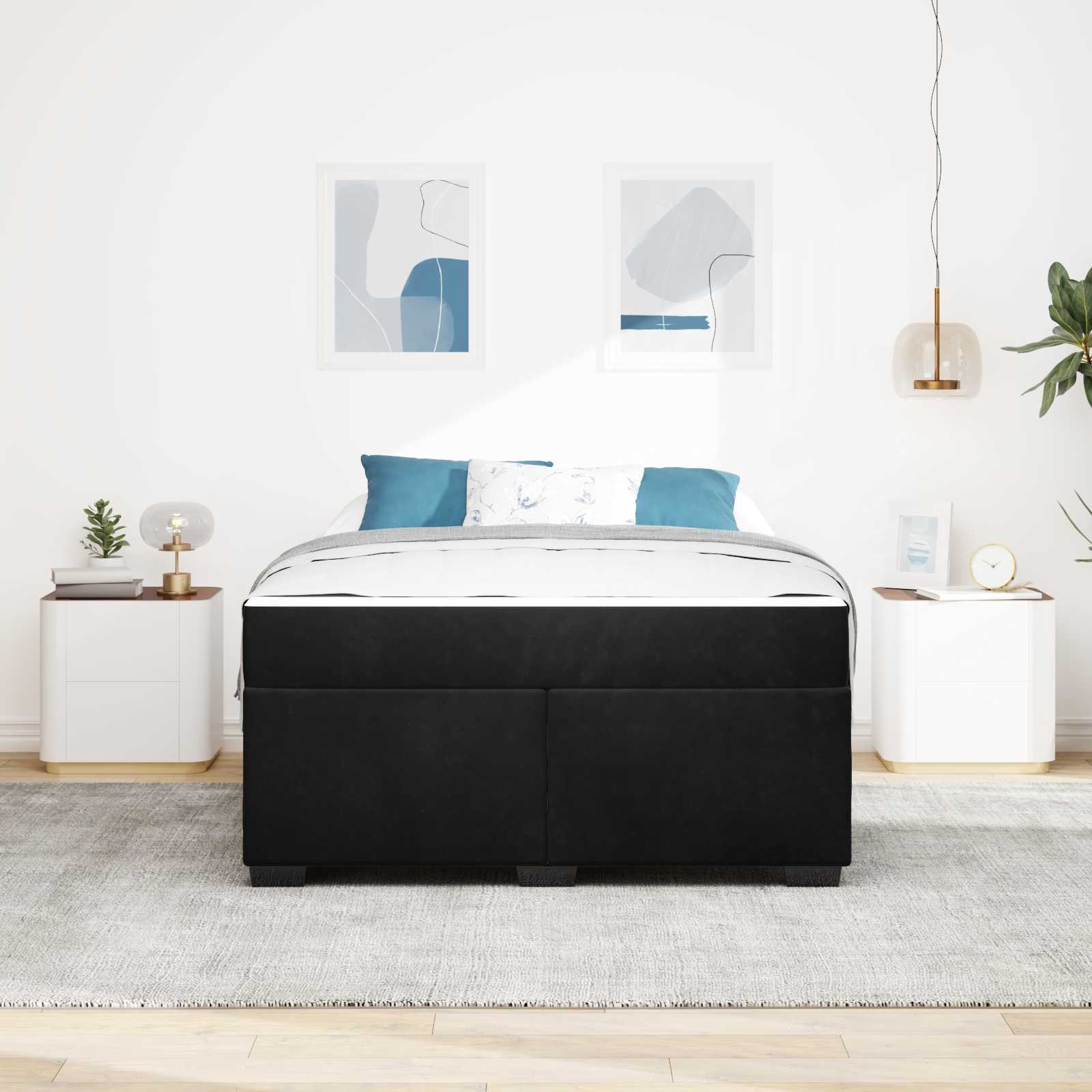 Cadre de lit avec matelas Noir 140 x 200 cm tissu - XIOS