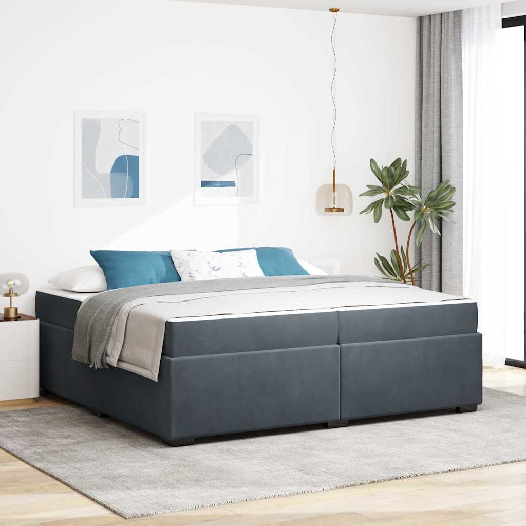 Cadre de lit avec matelas Gris foncé 200 x 200 cm tissu - XIOS