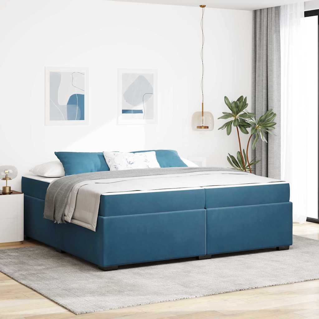 Cadre de lit avec matelas Bleu foncé 200 x 200 cm tissu - XIOS