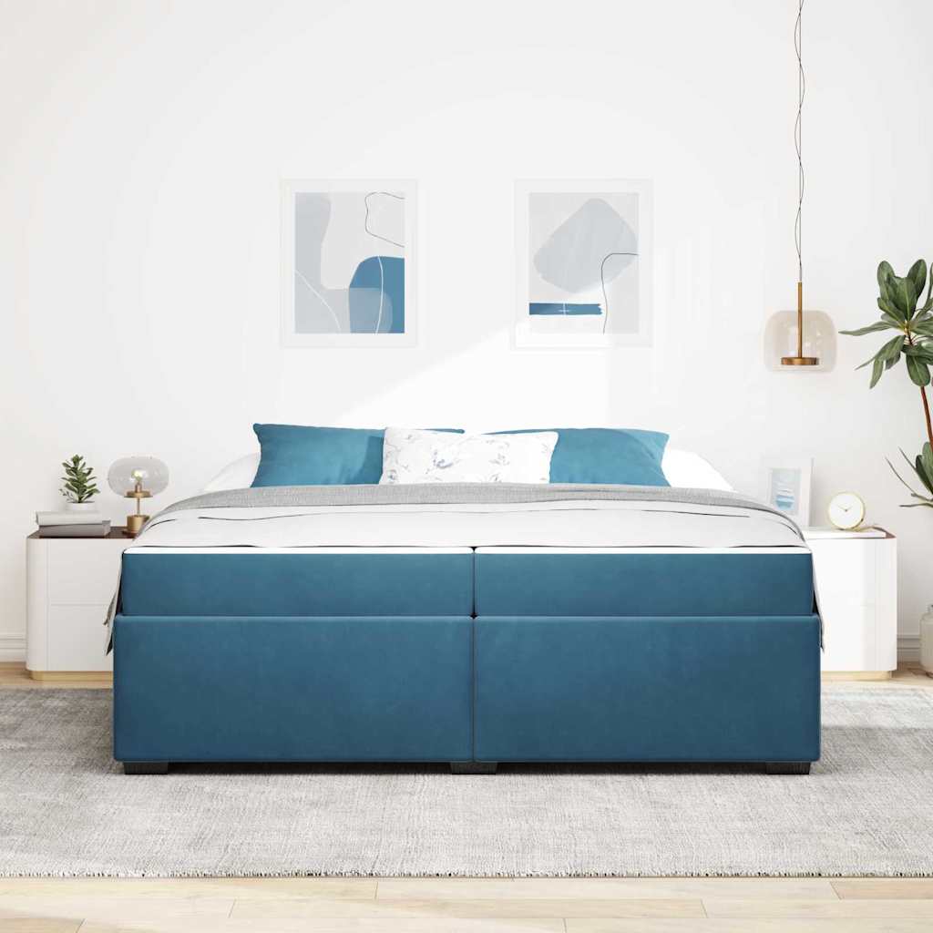 Cadre de lit avec matelas Bleu foncé 200 x 200 cm tissu - XIOS