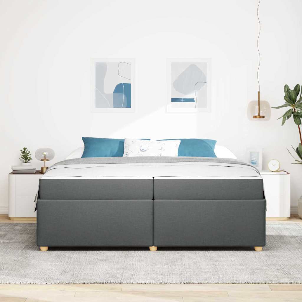 Cadre de lit avec matelas Gris foncé 200 x 200 cm tissu