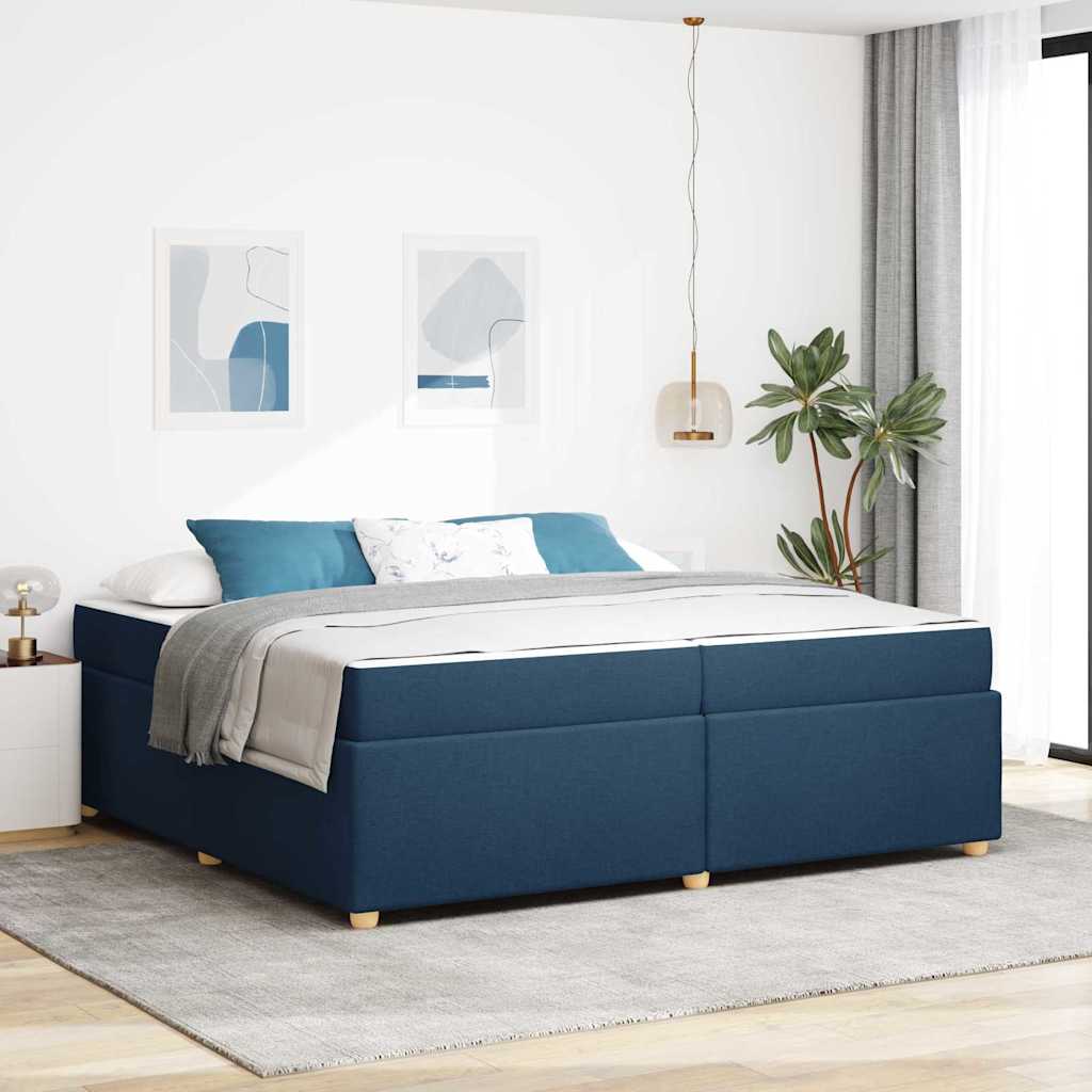 Cadre de lit avec matelas Bleu 200 x 200 cm tissu - XIOS