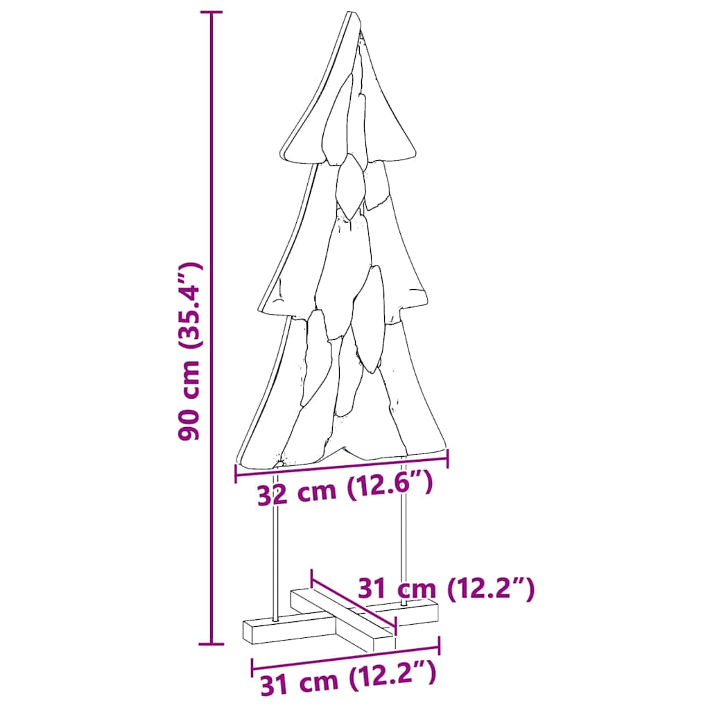 Sapin de Noël avec support Marron 90 cm Bois de teck solide - XIOS