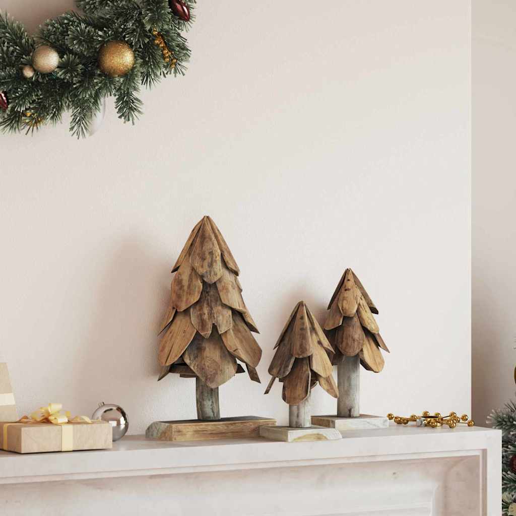 Sapin de Noël avec support 3 pcs Marron Bois de teck solide - XIOS
