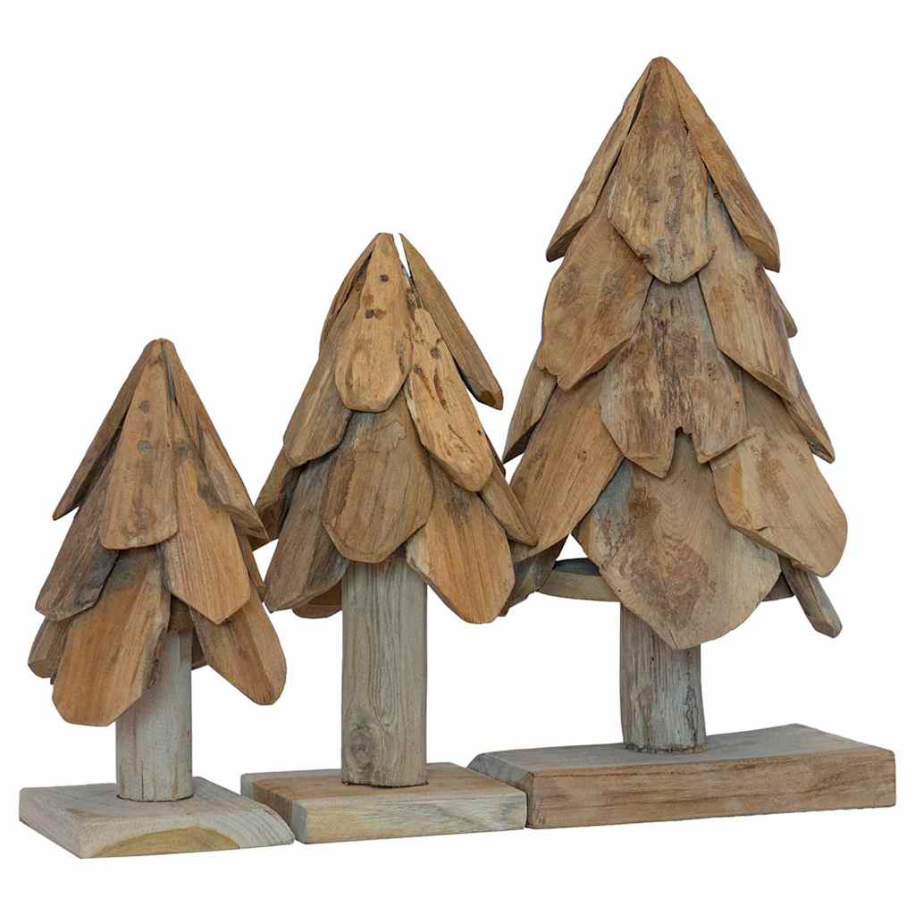 Sapin de Noël avec support 3 pcs Marron Bois de teck solide - XIOS