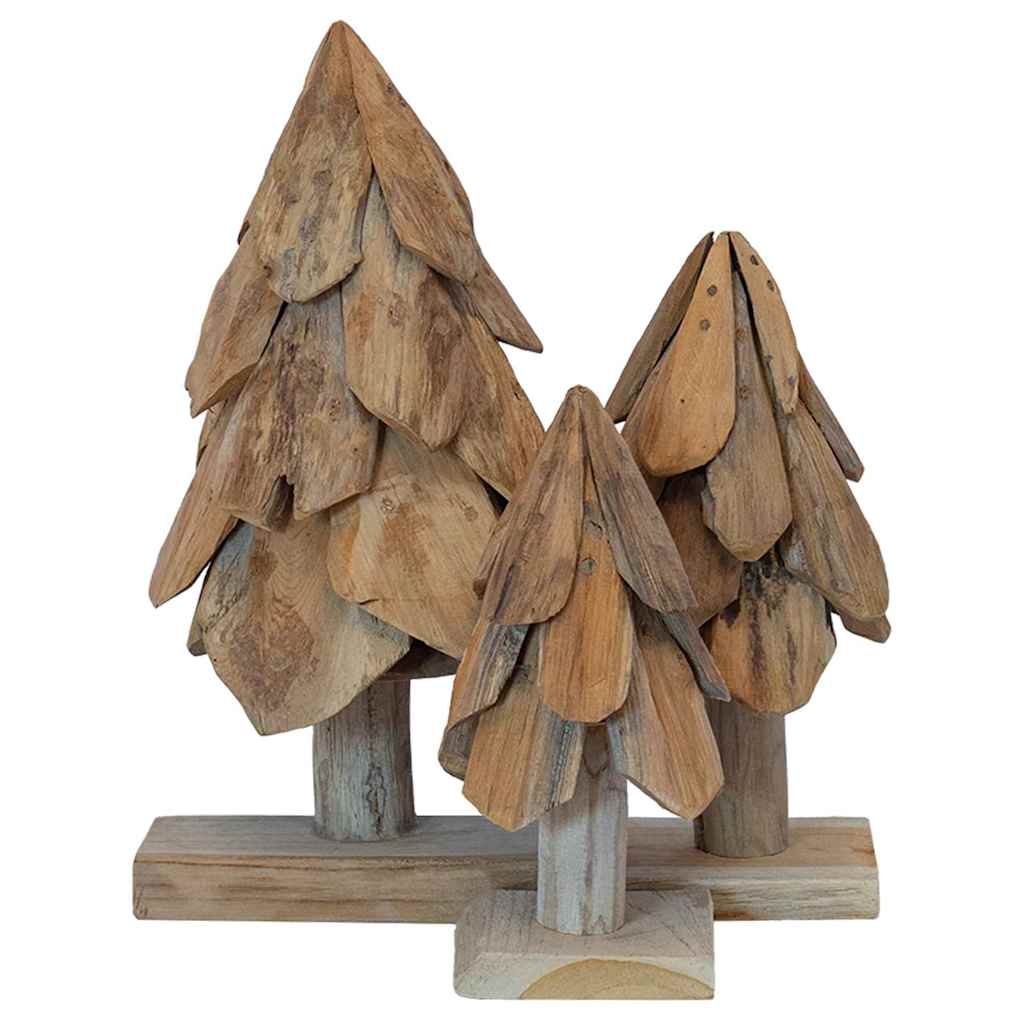 Sapin de Noël avec support 3 pcs Marron Bois de teck solide - XIOS