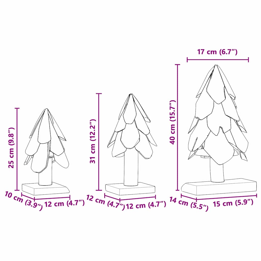 Sapin de Noël avec support 3 pcs Marron Bois de teck solide - XIOS