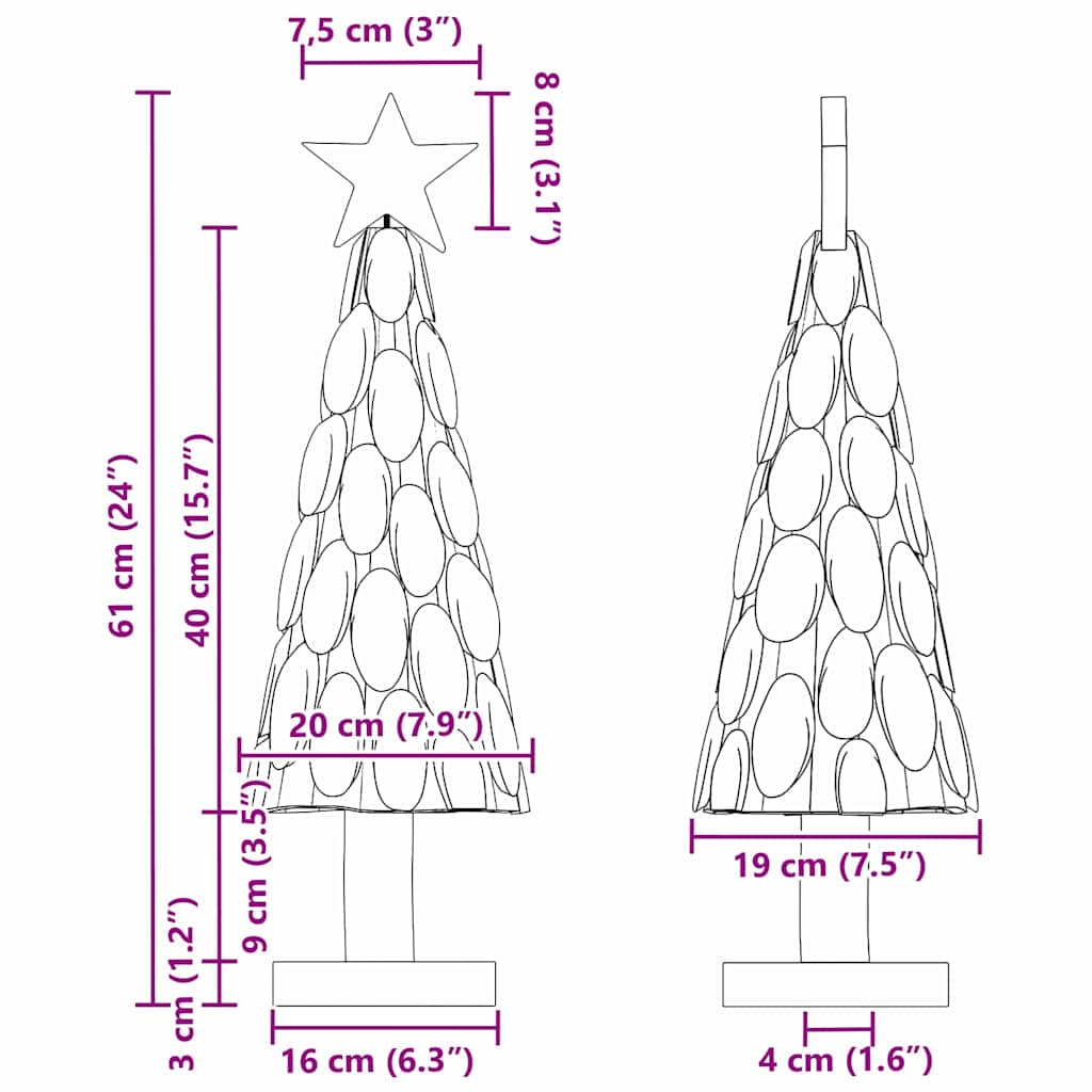 Sapin de Noël avec support Marron 60 cm Bois de teck solide - XIOS