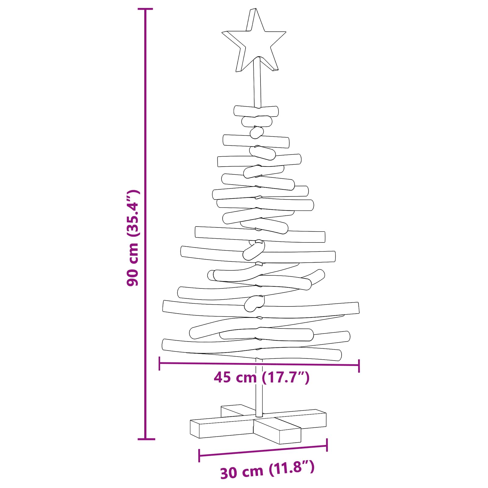 Sapin de Noël avec support Marron 90 cm Bois de teck solide - XIOS