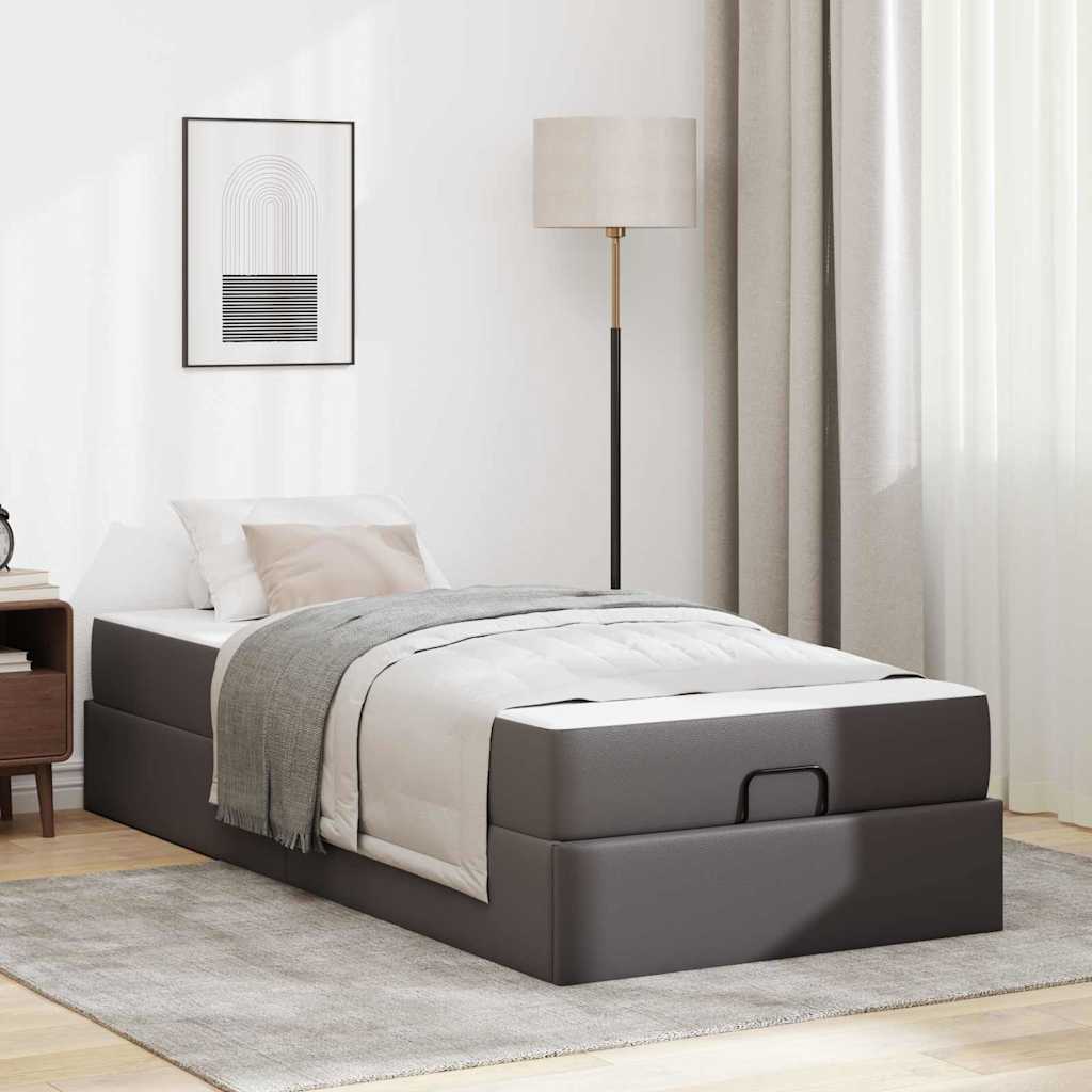 Cadre de lit avec matelas Gris 90 x 200 cm Faux cuir - XIOS