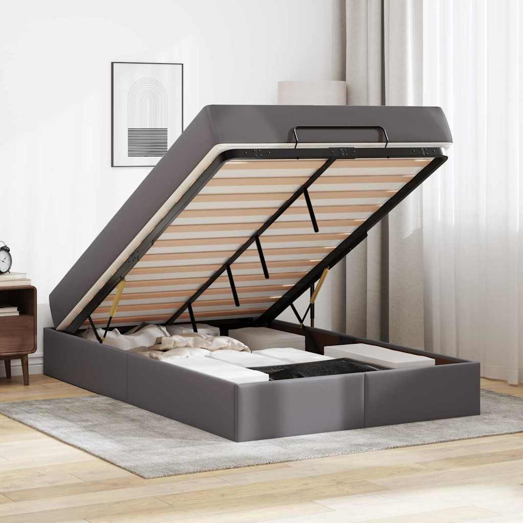 Cadre de lit avec matelas Gris 120 x 190 cm Faux cuir - XIOS