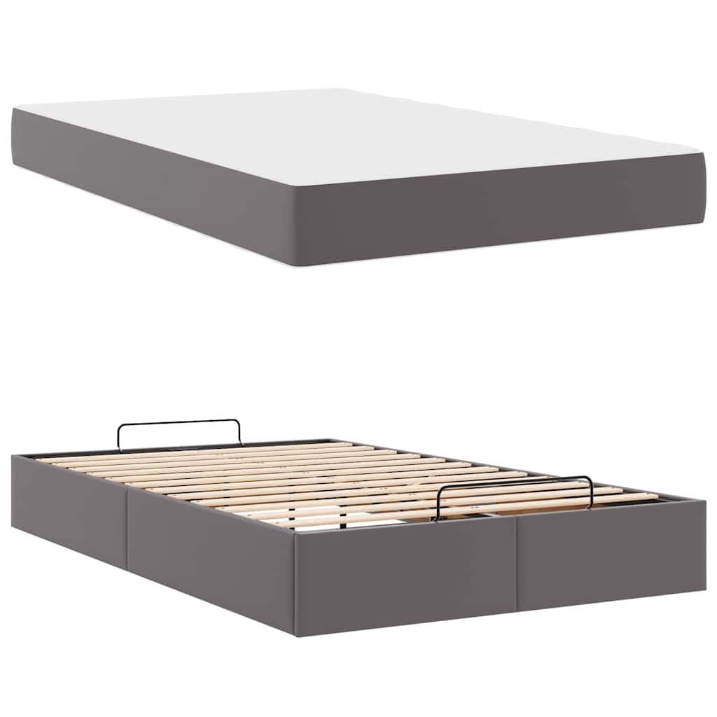 Cadre de lit avec matelas Gris 120 x 190 cm Faux cuir - XIOS