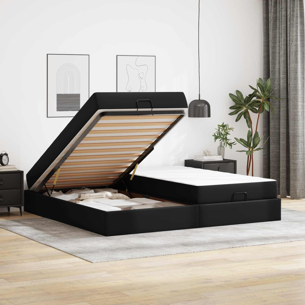 Cadre de lit avec matelas Autre 2 pièces Noir PVC