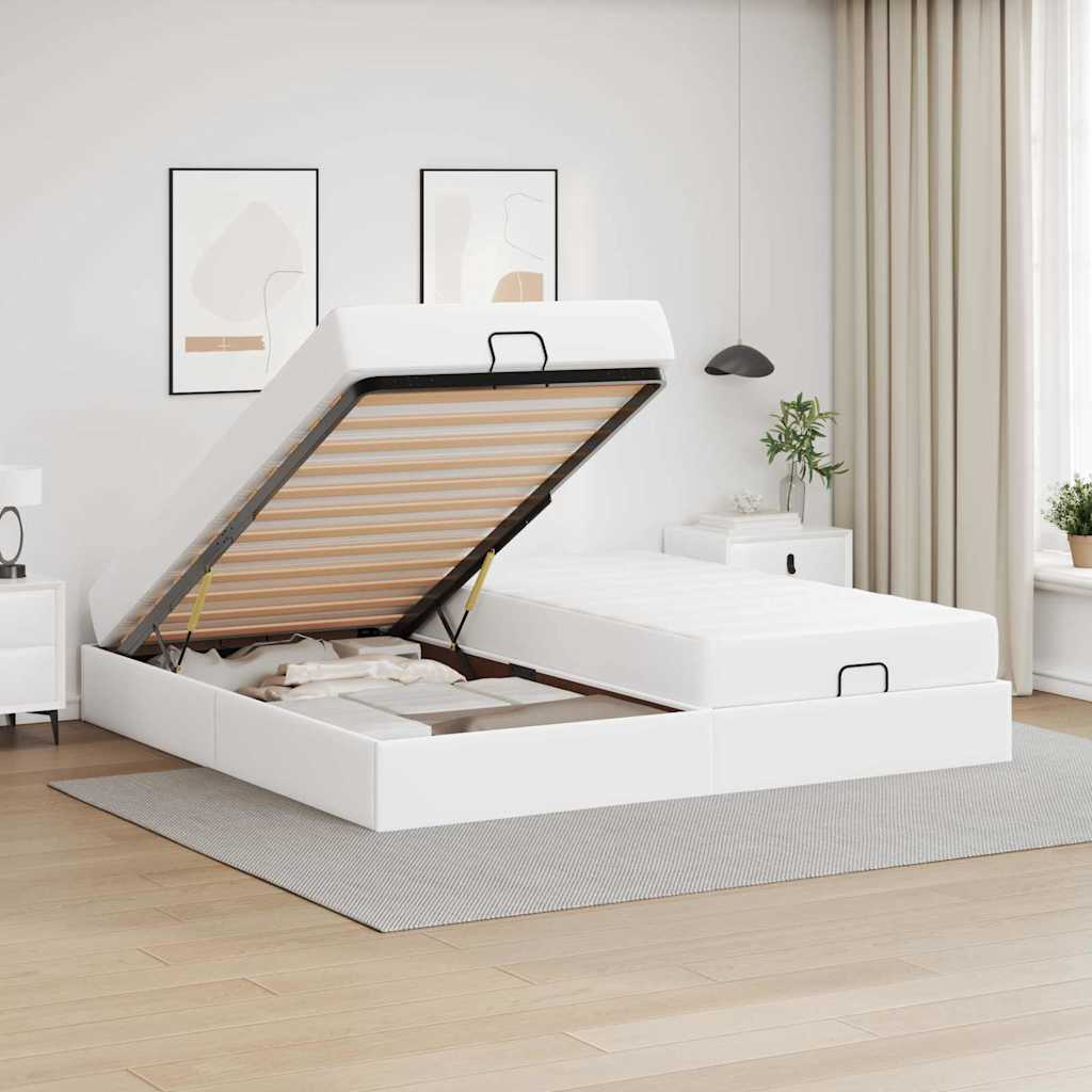 Cadre de lit avec matelas Blanc pur 200 x 200 cm Faux cuir - XIOS