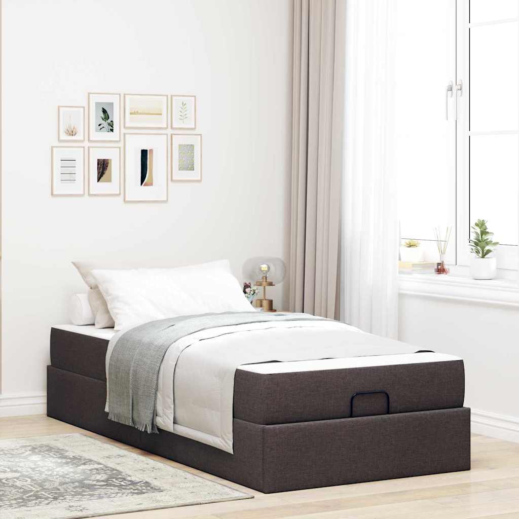Cadre de lit avec matelas Marron foncé 80 x 200 cm tissu - XIOS