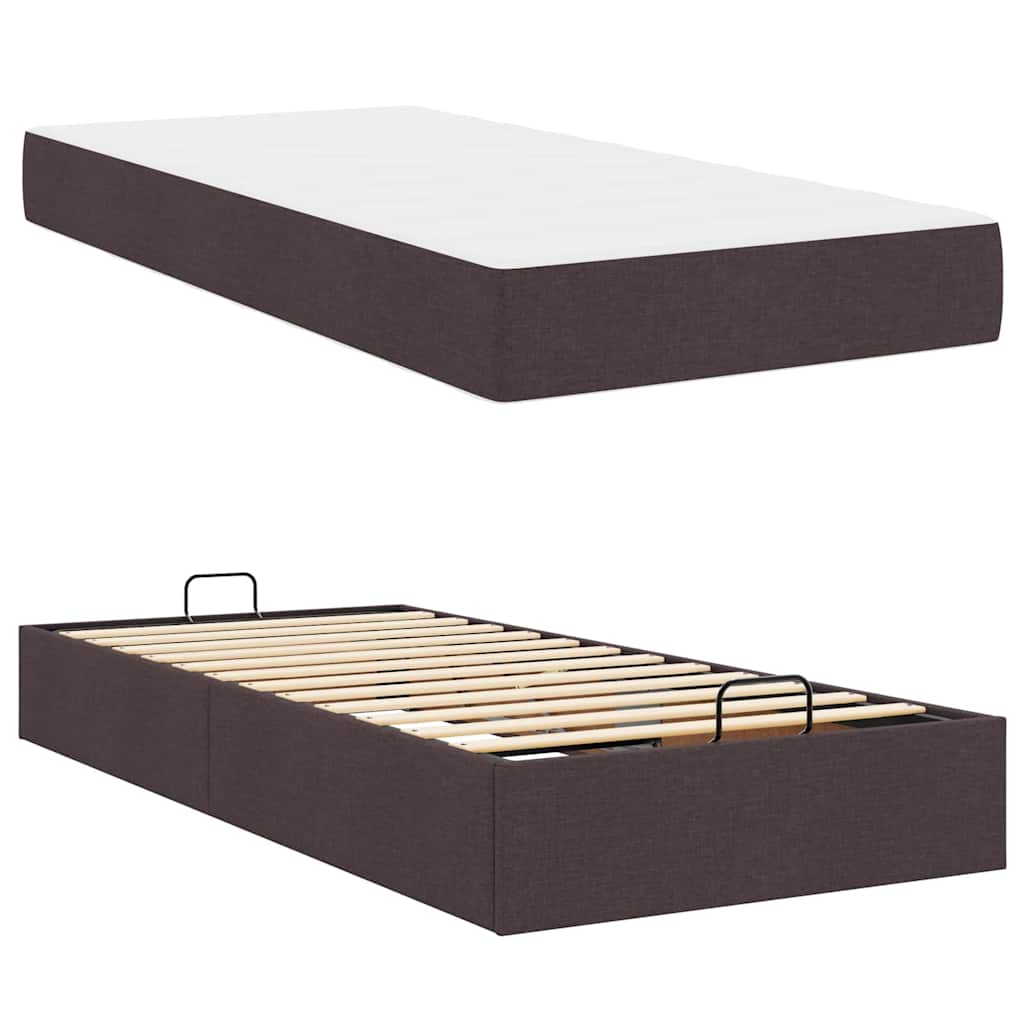 Cadre de lit avec matelas Marron foncé 80 x 200 cm tissu - XIOS