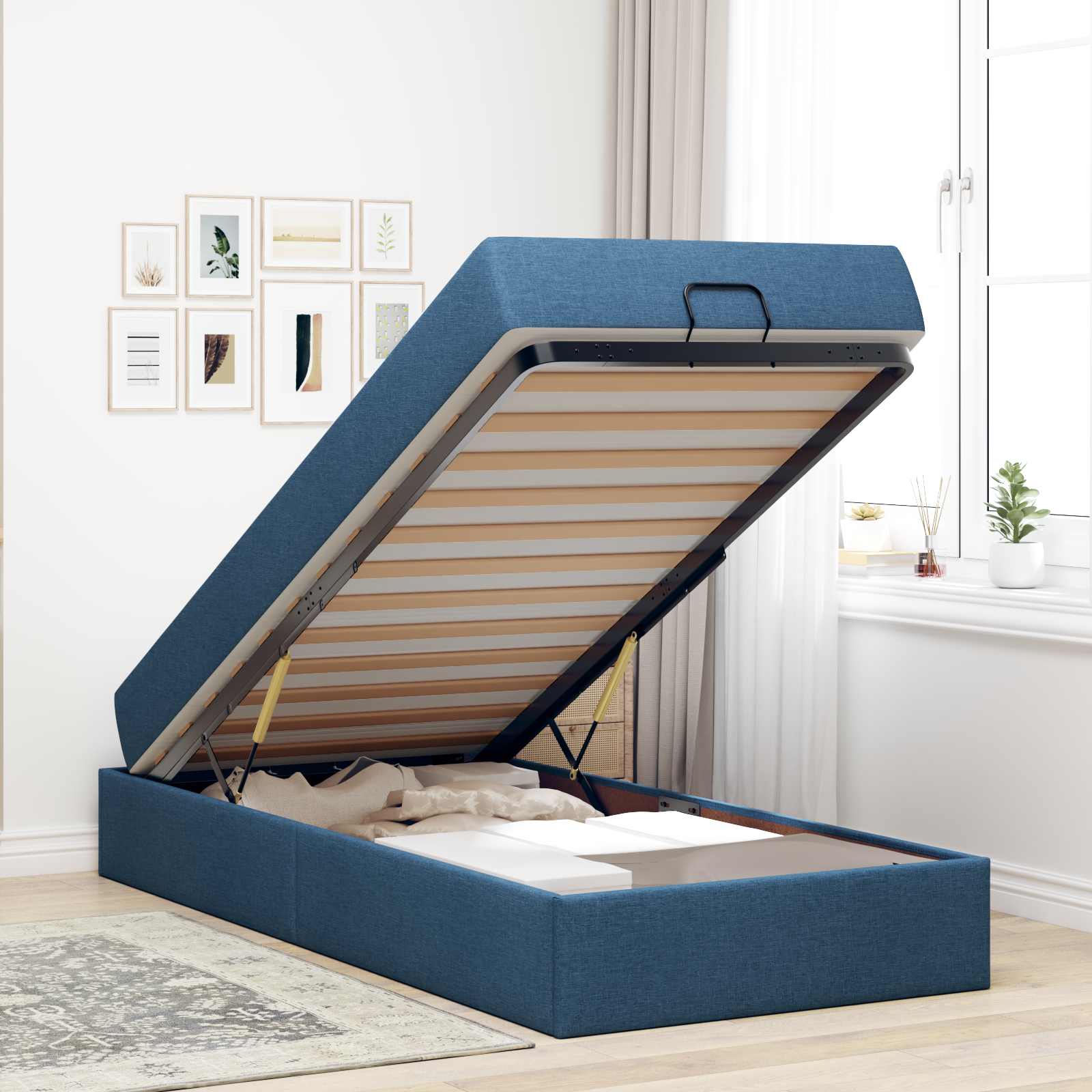 Cadre de lit avec matelas 2 pc Bleu tissu