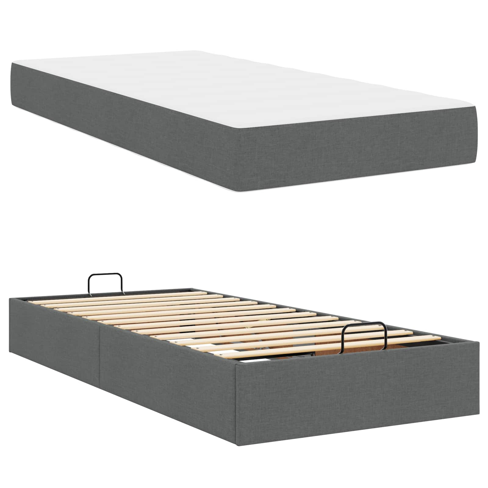 Cadre de lit avec matelas 2 pc Gris Foncé tissu
