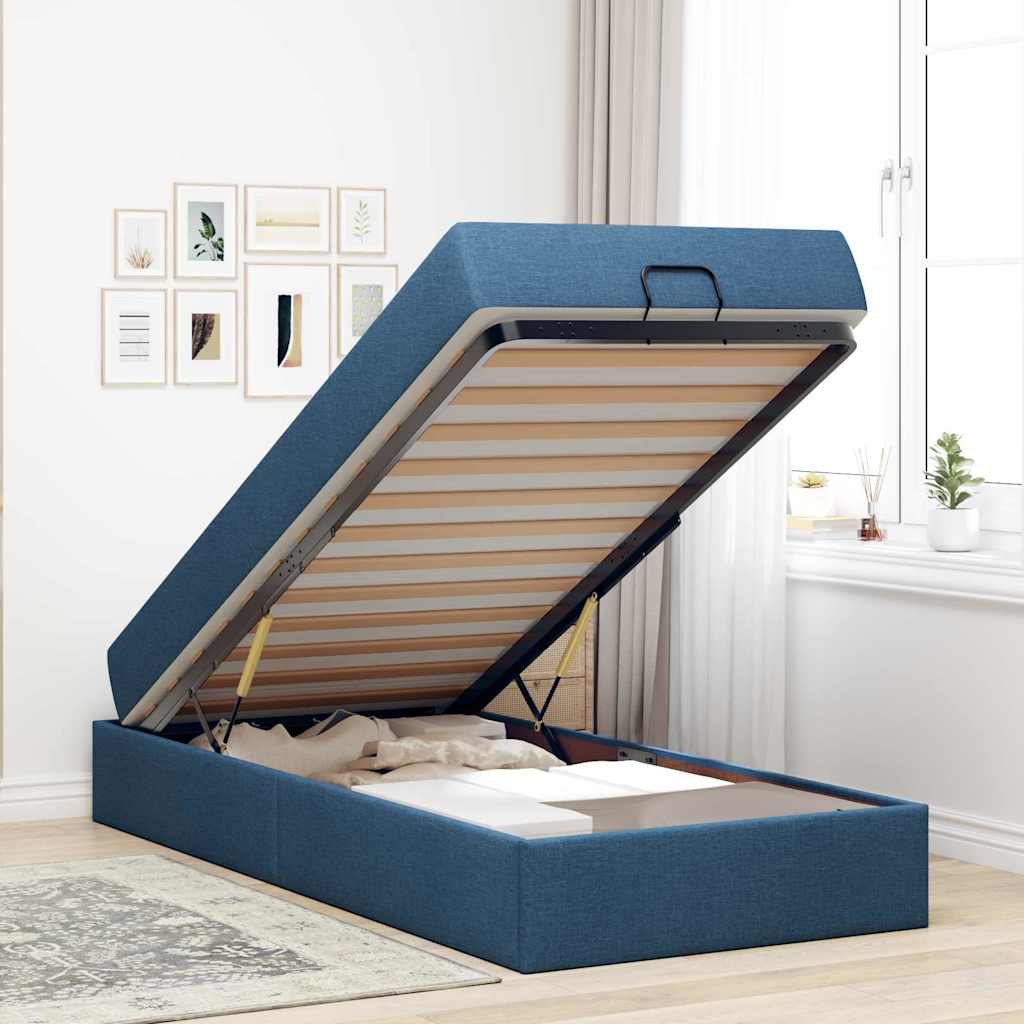 Cadre de lit avec matelas Bleu 90 x 190 cm tissu - XIOS