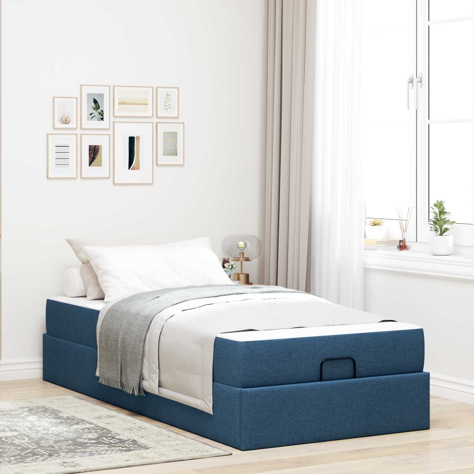 Cadre de lit avec matelas 2 pc Bleu tissu