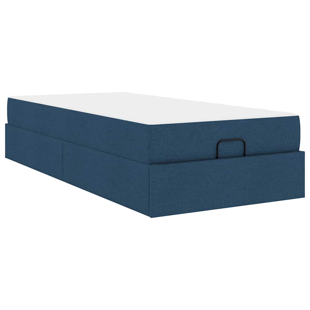 Cadre de lit avec matelas Bleu 90 x 190 cm tissu - XIOS