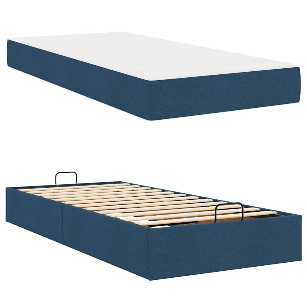 Cadre de lit avec matelas Bleu 90 x 190 cm tissu - XIOS