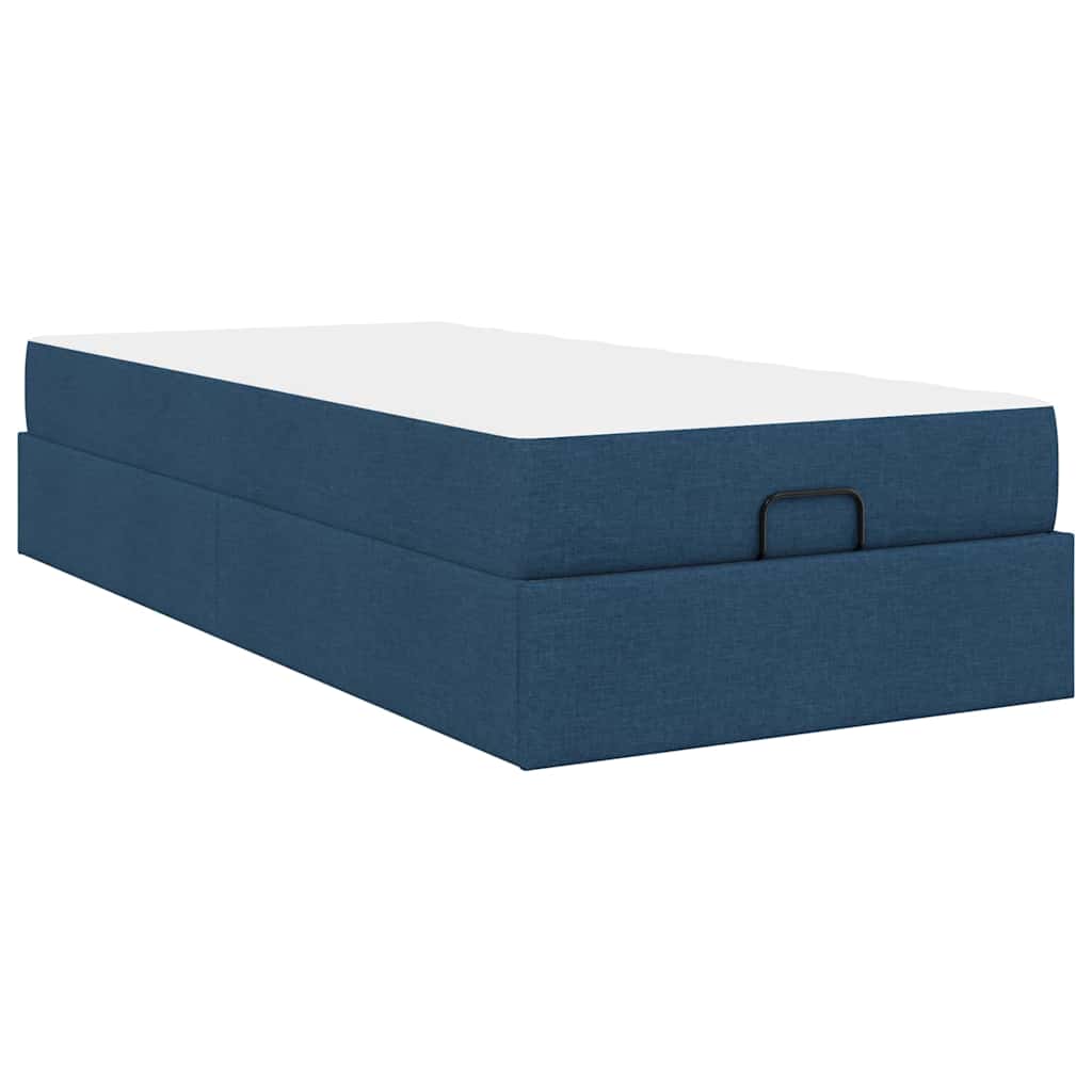 Cadre de lit avec matelas Bleu 90 x 190 cm tissu - XIOS
