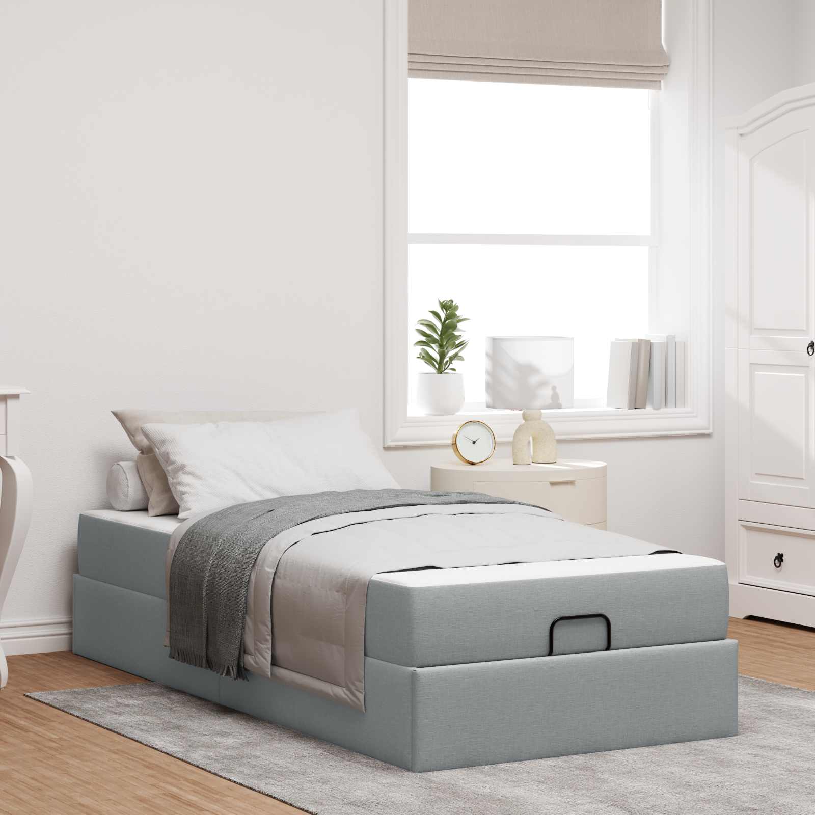 Cadre de lit avec matelas 2 pc Gris clair tissu