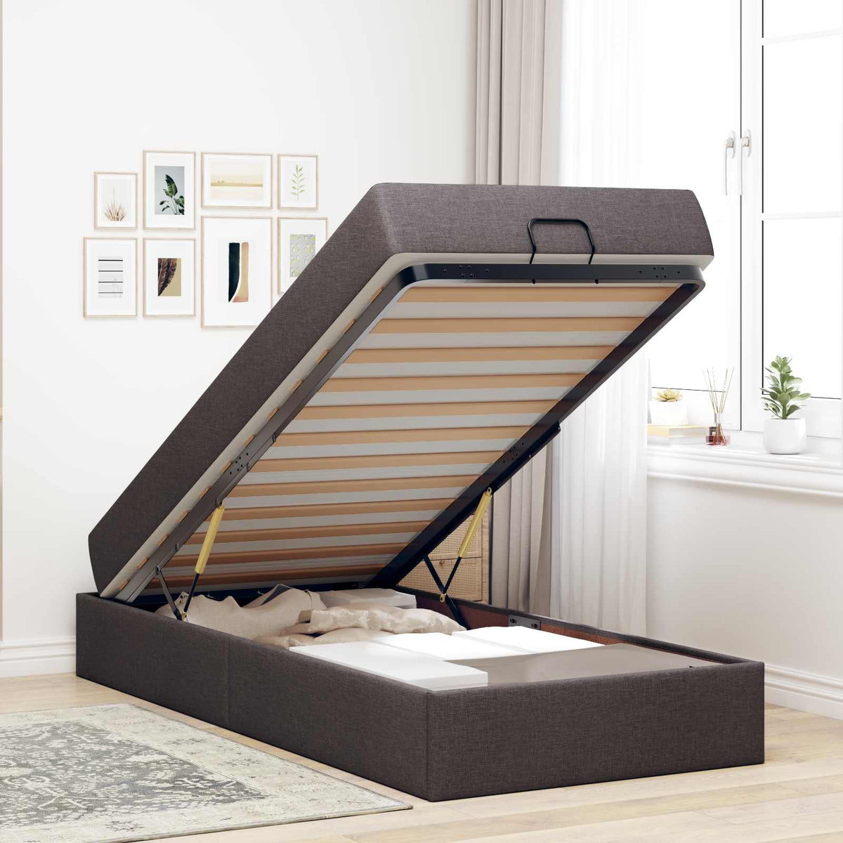 Cadre de lit avec matelas 2 pièces Tan tissu
