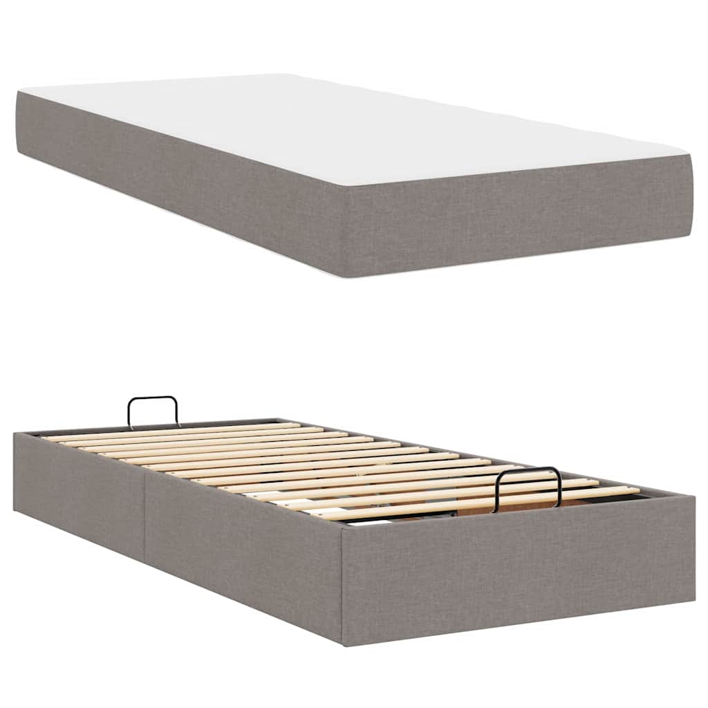 Cadre de lit avec matelas Taupe 90 x 200 cm tissu - XIOS