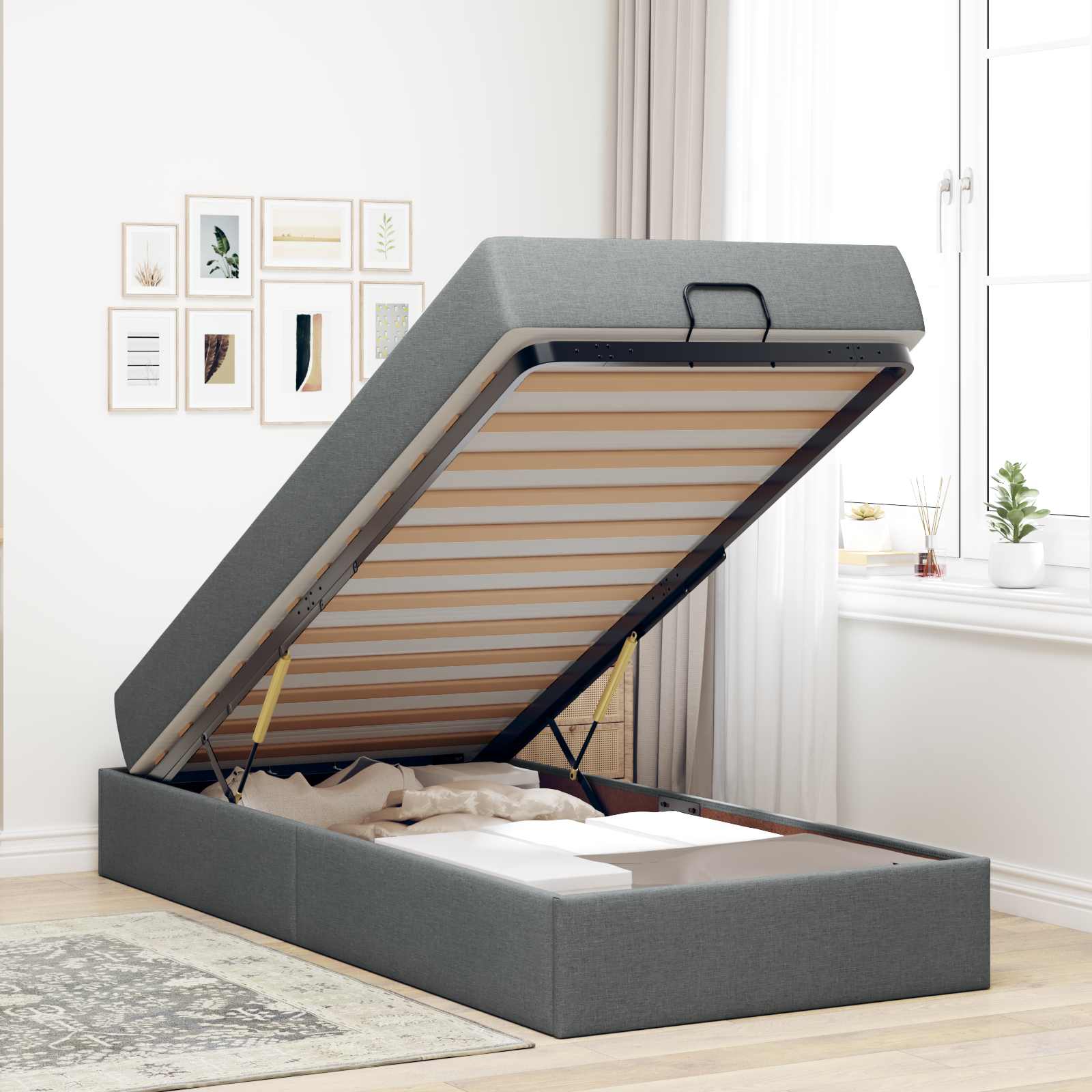 Cadre de lit avec matelas 2 pc Gris Foncé tissu