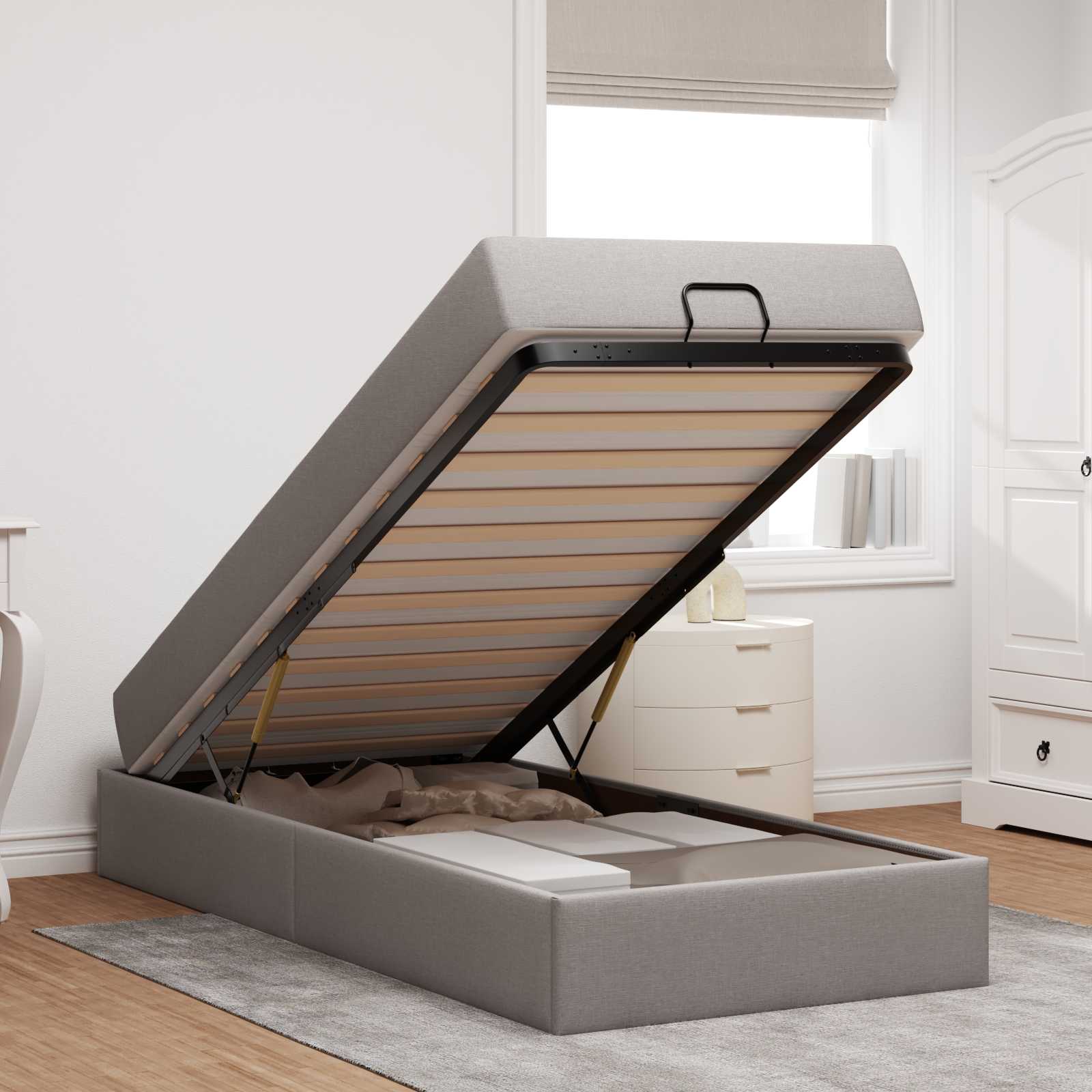 Cadre de lit avec matelas 2 pièces Taupe tissu