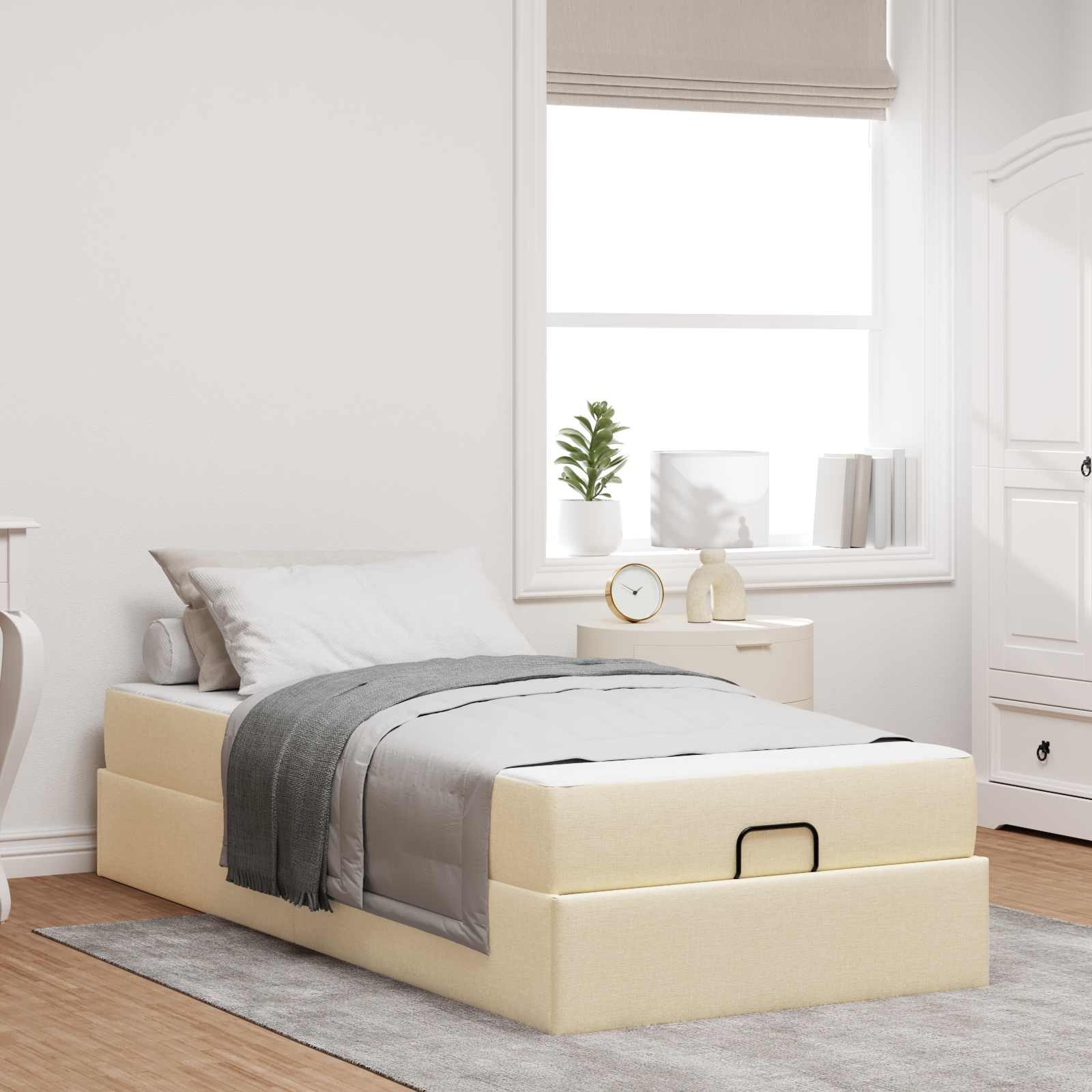 Cadre de lit avec matelas 2 pièces Crème tissu