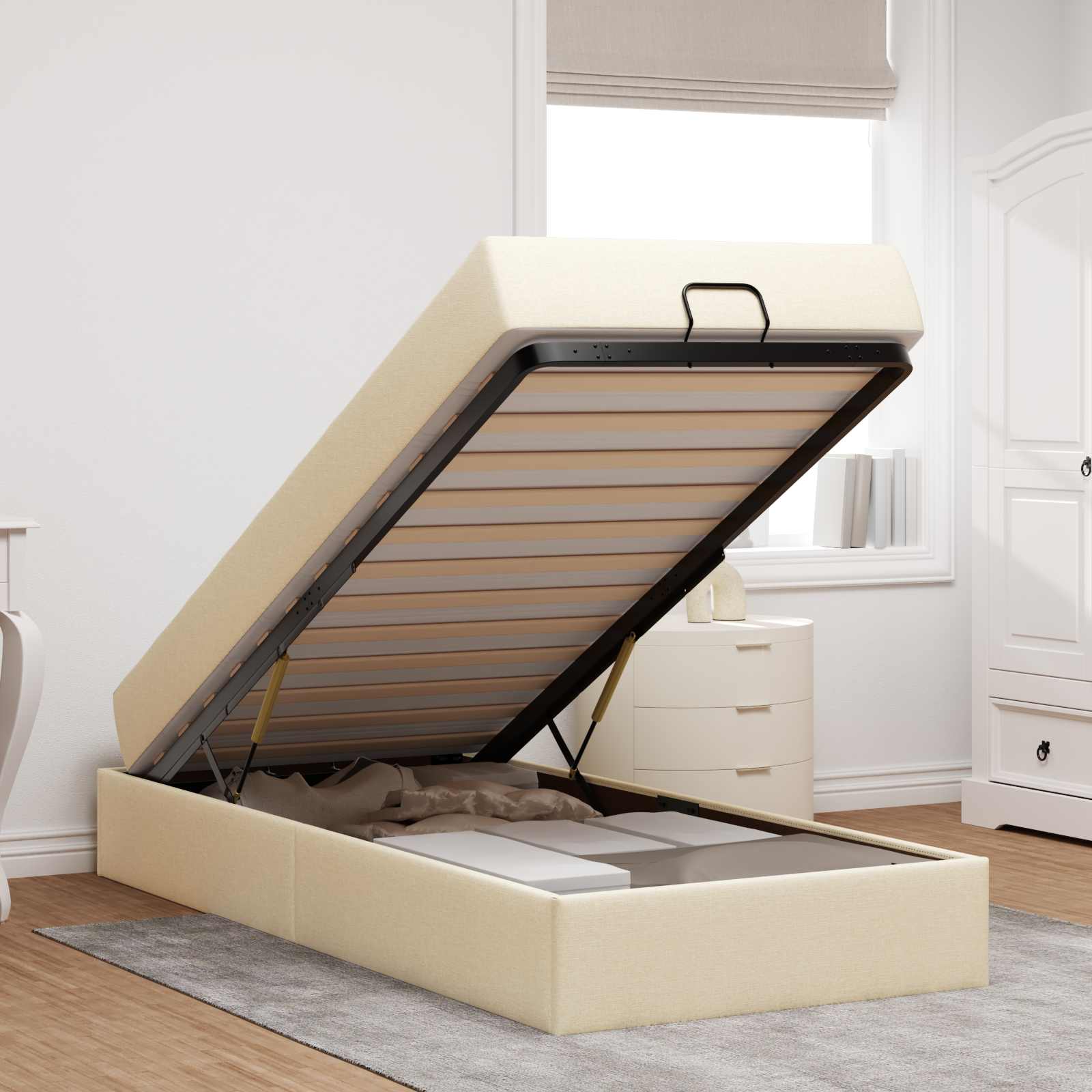 Cadre de lit avec matelas 2 pièces Crème tissu