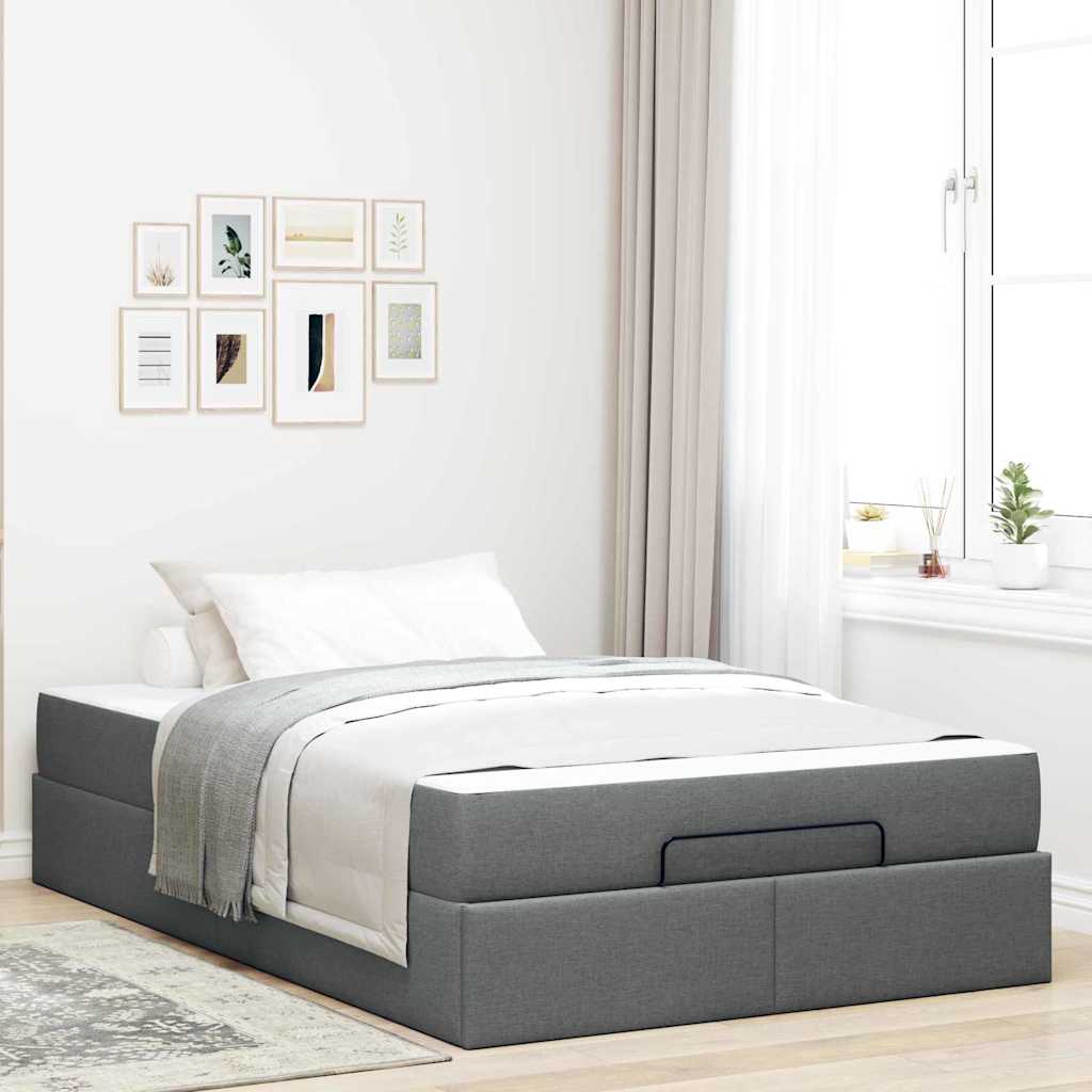 Cadre de lit avec matelas Gris foncé 120 x 190 cm tissu - XIOS