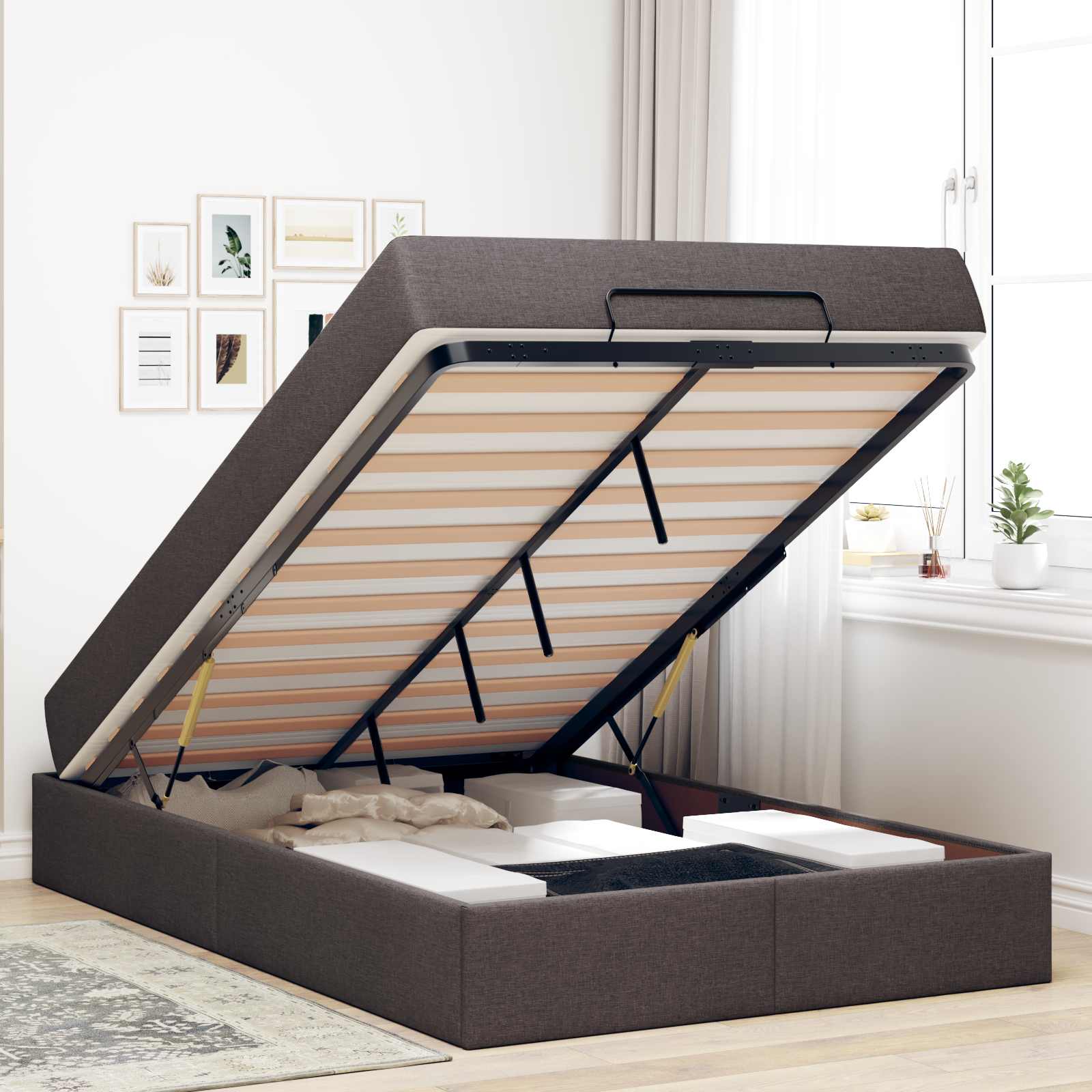 Cadre de lit avec matelas 2 pcs Tan tissu - XIOS