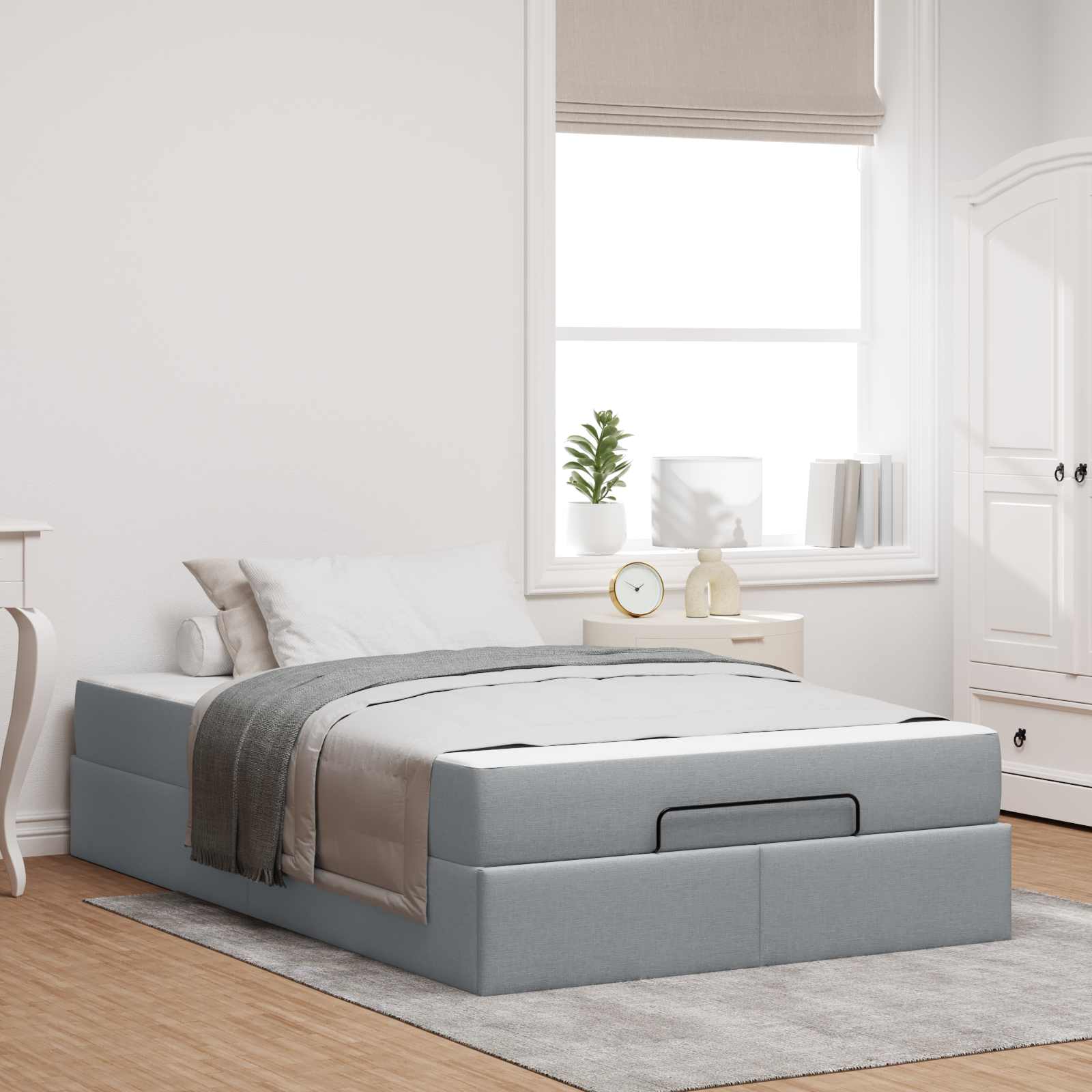 Cadre de lit avec matelas 2 pc Gris clair tissu