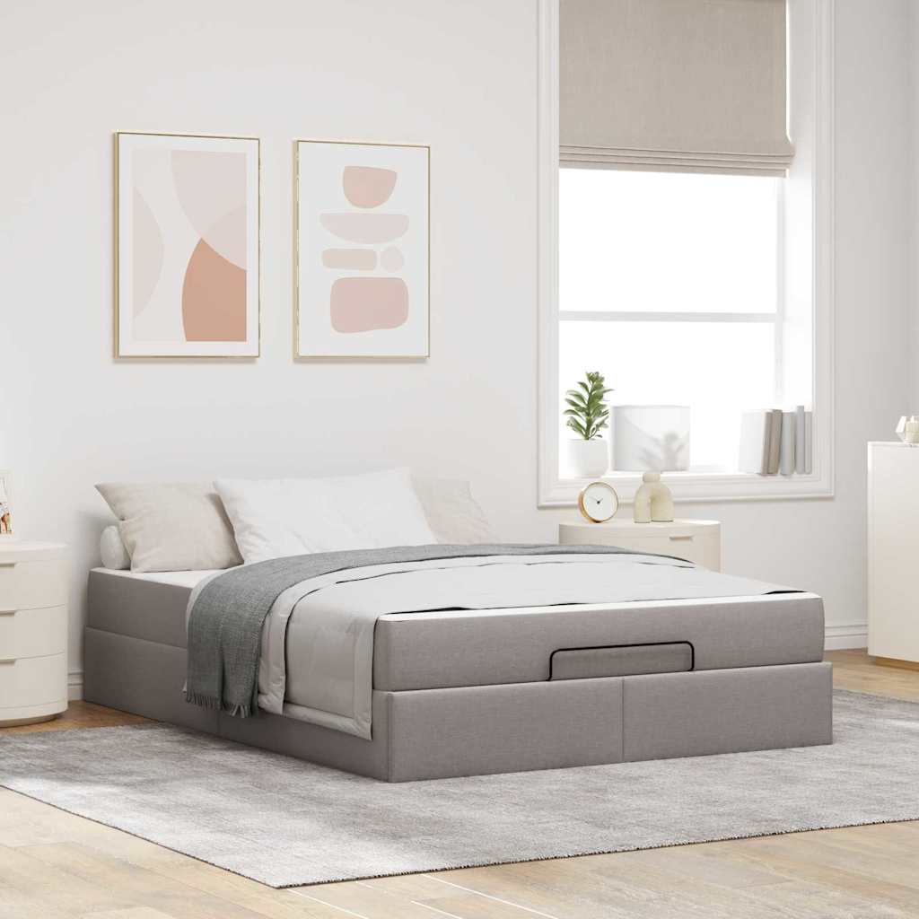 Cadre de lit avec matelas Taupe 140 x 190 cm tissu - XIOS