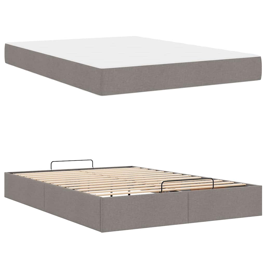 Cadre de lit avec matelas Taupe 140 x 190 cm tissu - XIOS