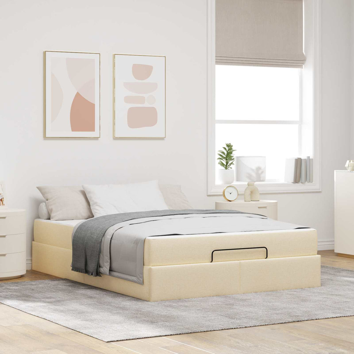 Cadre de lit avec matelas 2 pièces Crème tissu