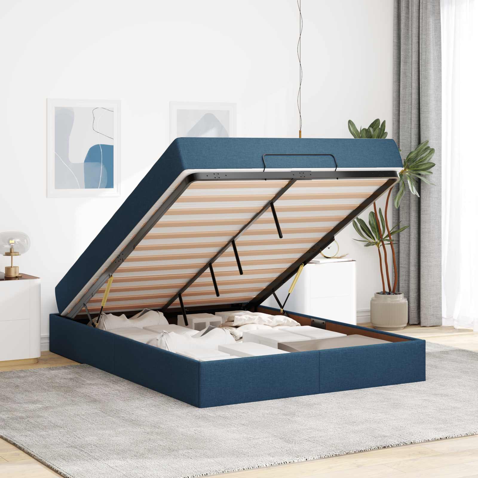 Cadre de lit avec matelas 2 pc Bleu tissu