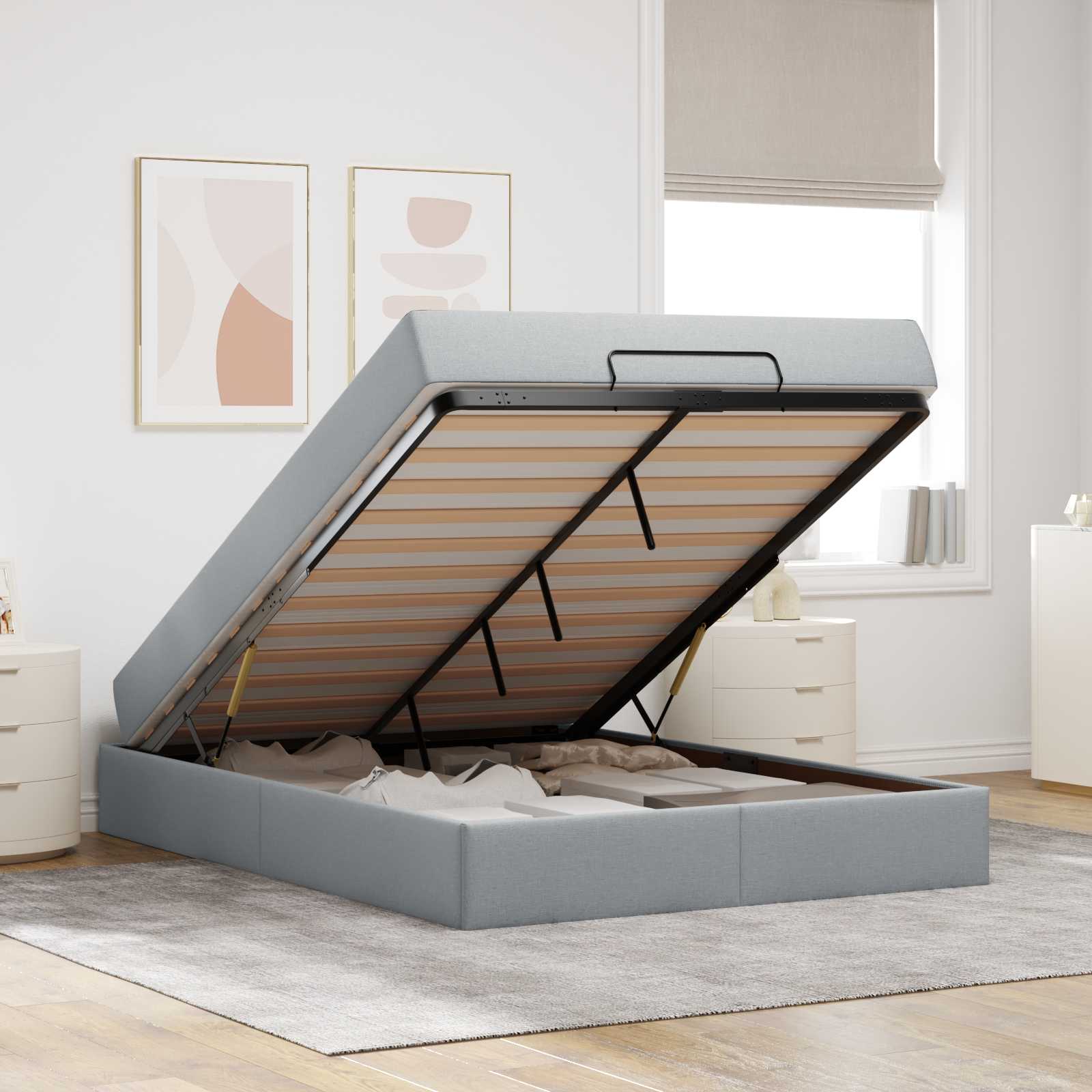 Cadre de lit avec matelas 2 pc Gris clair tissu