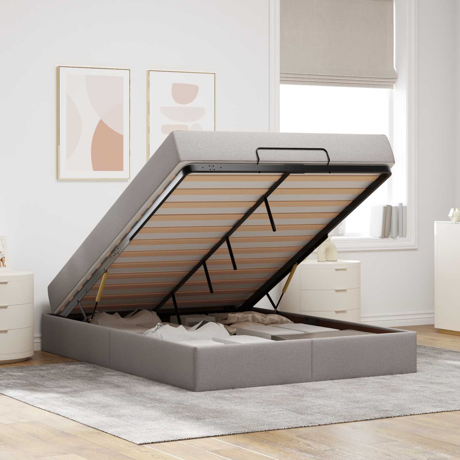 Cadre de lit avec matelas 2 pc Taupe tissu - XIOS
