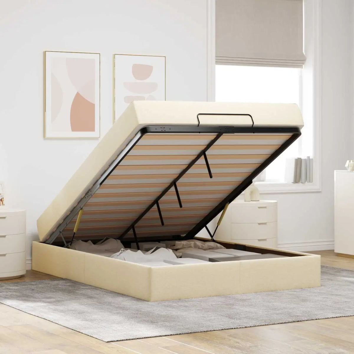 Cadre de lit avec matelas 2 pièces Crème tissu - XIOS