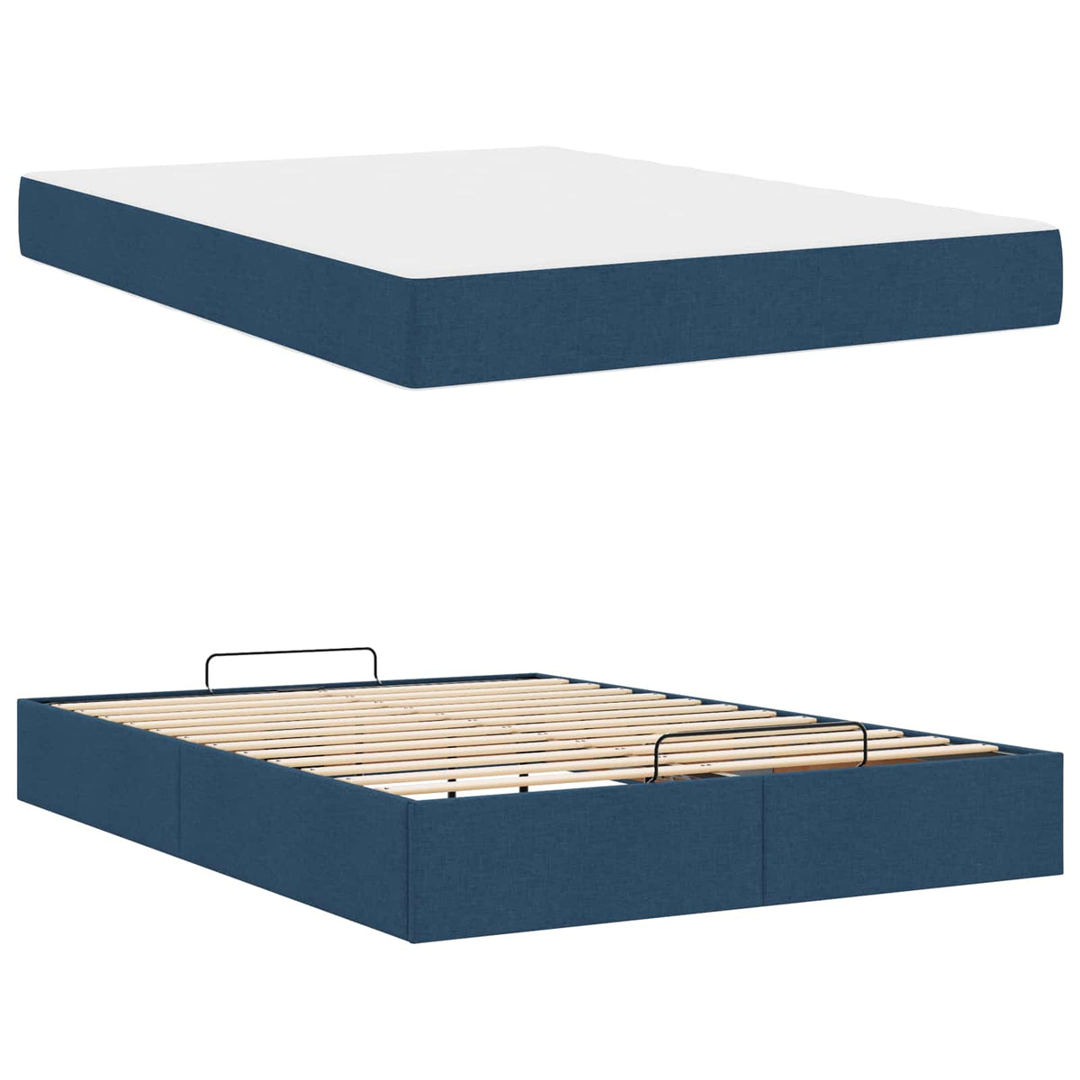 Cadre de lit avec matelas 2 pièces Bleu tissu