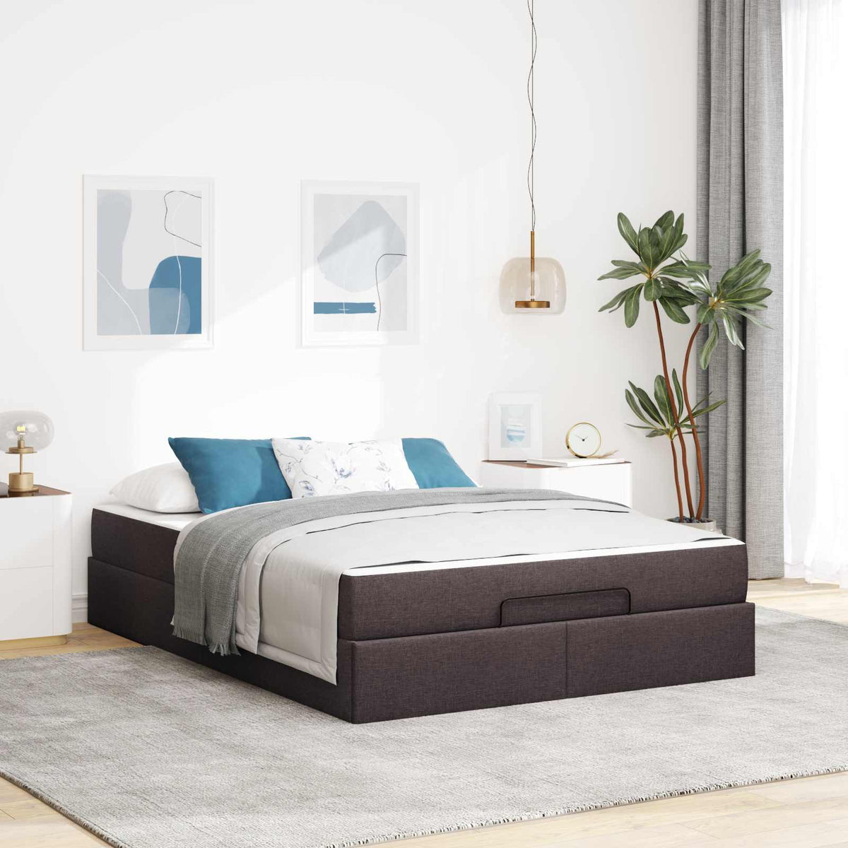 Cadre de lit avec matelas 2 pc Tan tissu - XIOS Store SNC